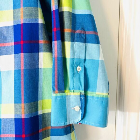 Chaps L No-Iron cotton plaid 3/4 sleeve paisley print cuffs button up shirt - Picture 10 of 13